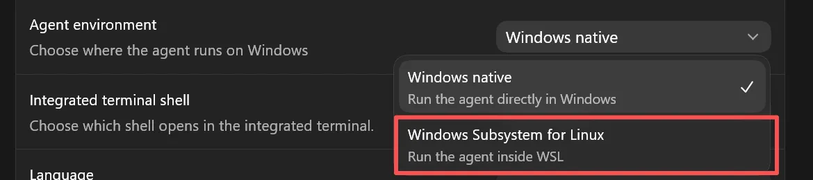 Codex Agent environment 切换到 WSL
