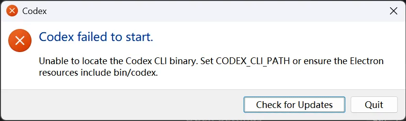 Codex failed to start 报错